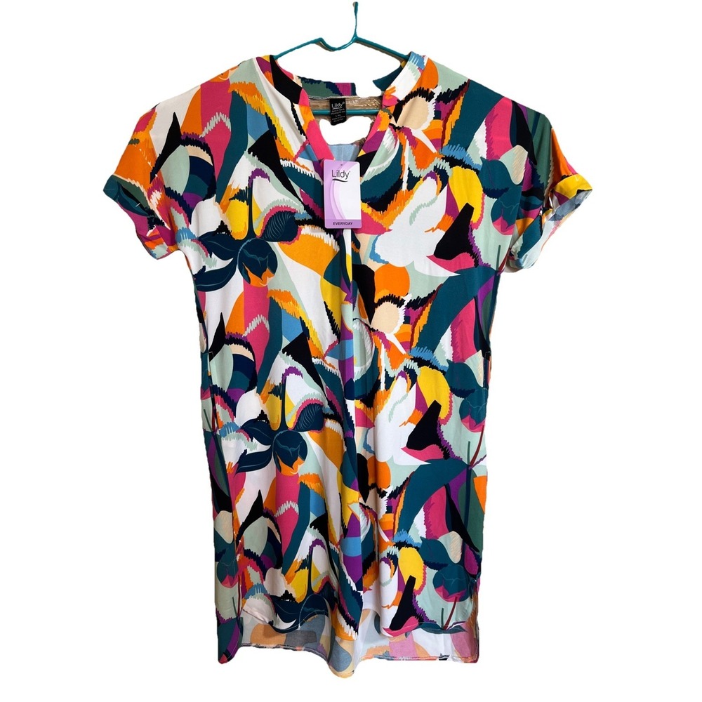 Lildy Split V-Neck Dress Pleated L-Xl‎ Pockets Short Sleeve Dress - Picture 2 of 7